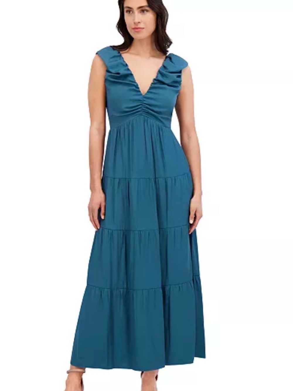 NWT Siena Teal Ruffle V-Neck Tiered Maxi Dress Sz 2X